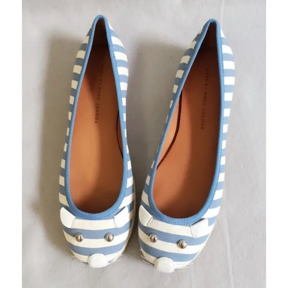 NIB Marc by Marc Jacobs Stripe Canvas Mouse Flat - Picture 1 of 4